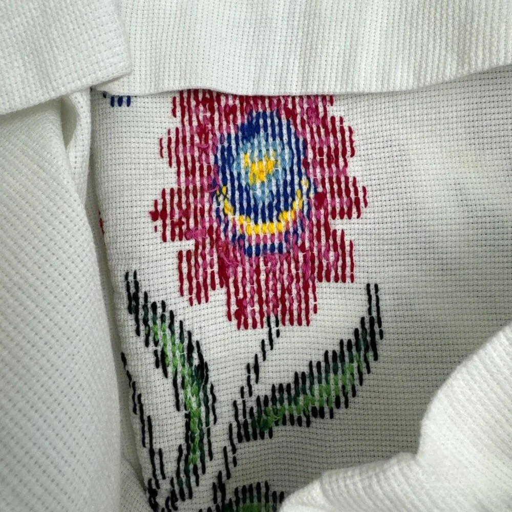Vintage Pillowcase Hand Embroidered Flowers Cottage Farmhouse Standard Handmade